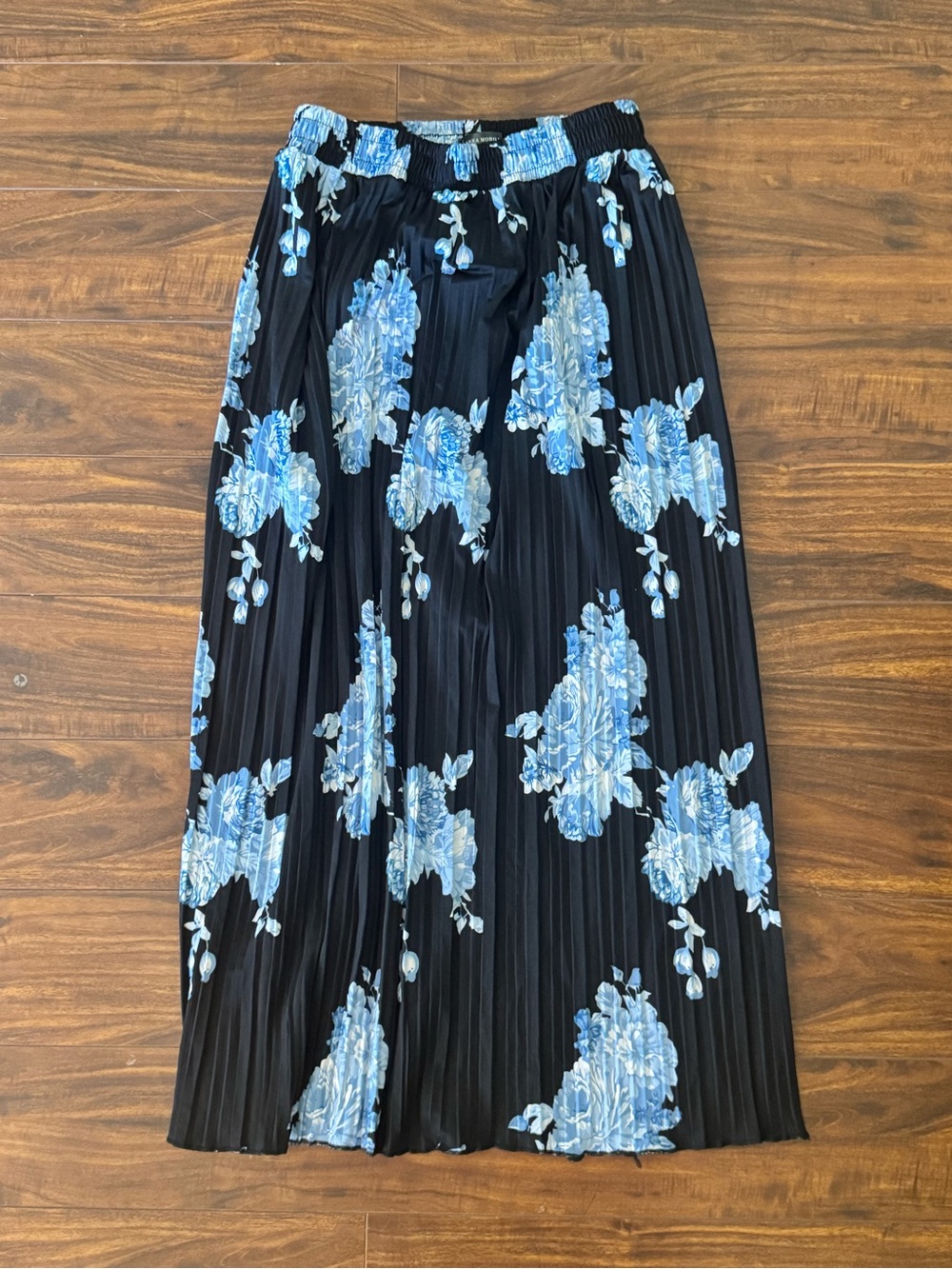 Black Maxi Skirt with Blue Floral Print